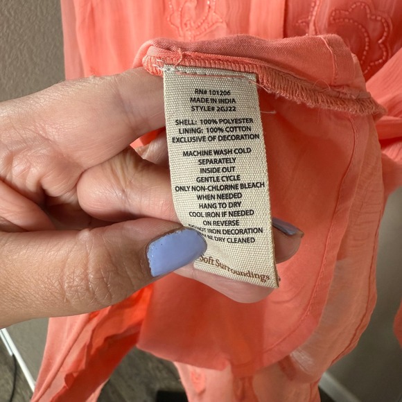 Soft Surroundings Savannah Embellished‎ Tunic Button Down Coral Women's M - Picture 8 of 10